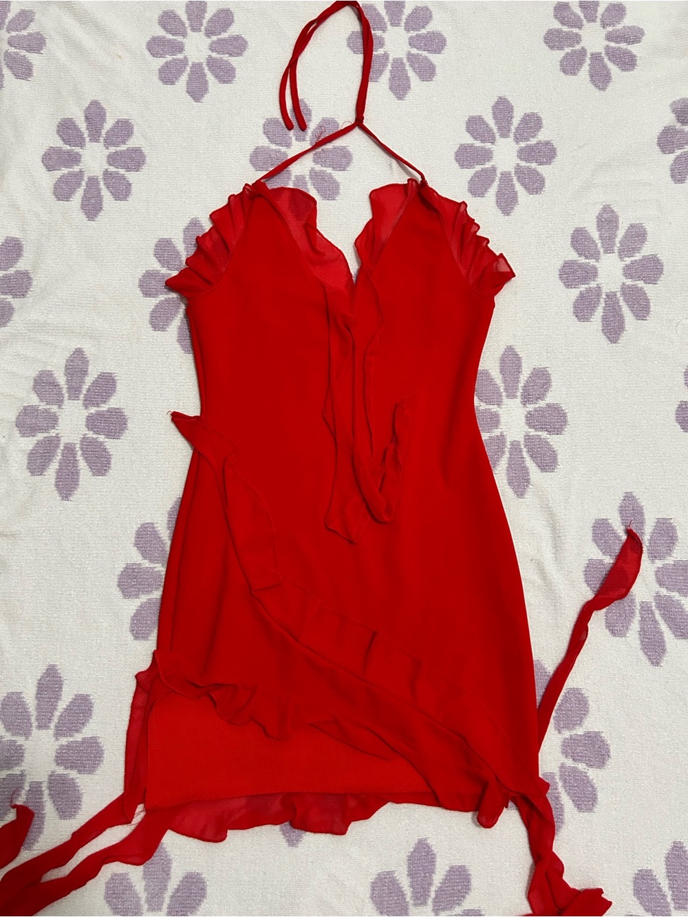 SHEIN Red Ruffle Halter Cami Dress